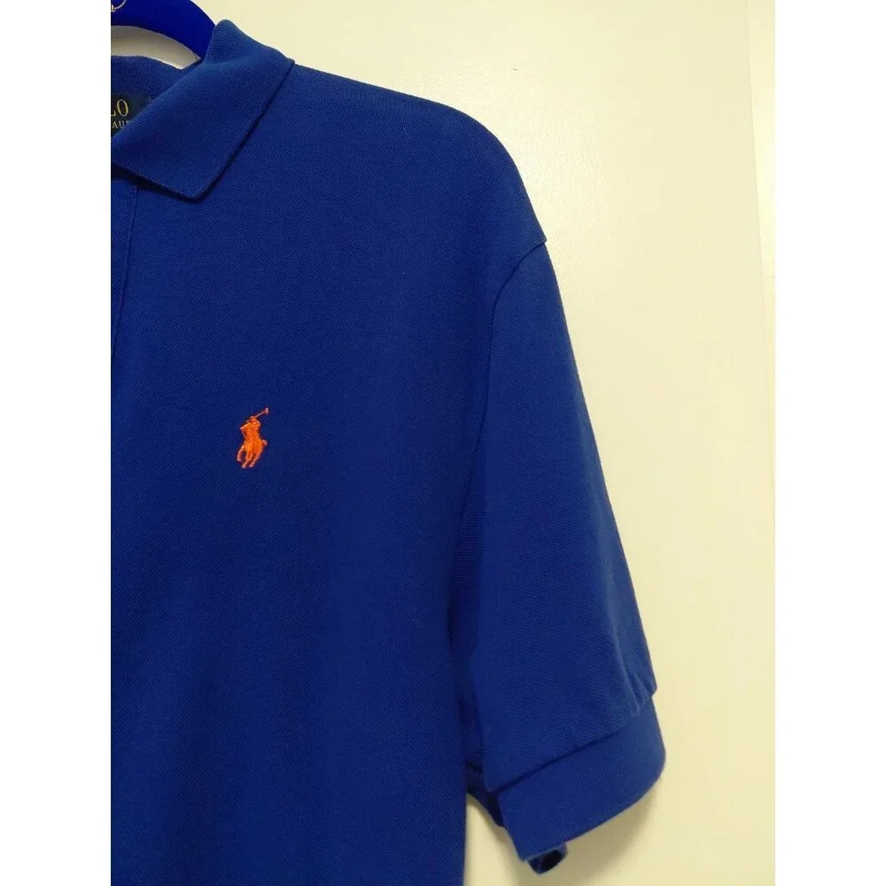 Polo Ralph Lauren Men's Classic Polo Shirt Royal Blue Orange Pony Logo Large